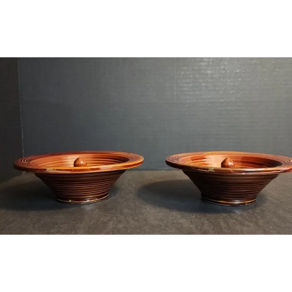 Vtg Apple Baker Hand Thrown Pottery Brown Stoneware 6.5